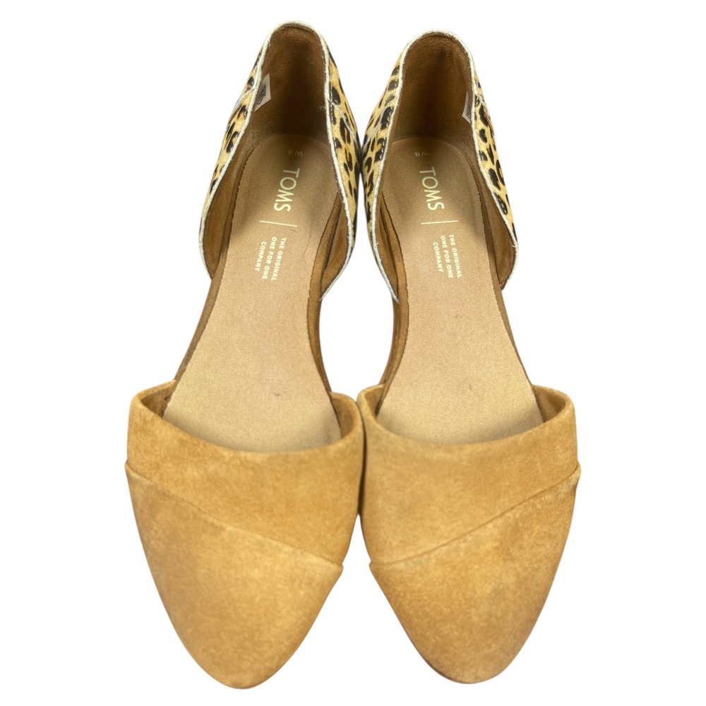 TOMS Women's Leopard Print‎ Suede DOrsay Flats Shoes Tan Brown Size 8